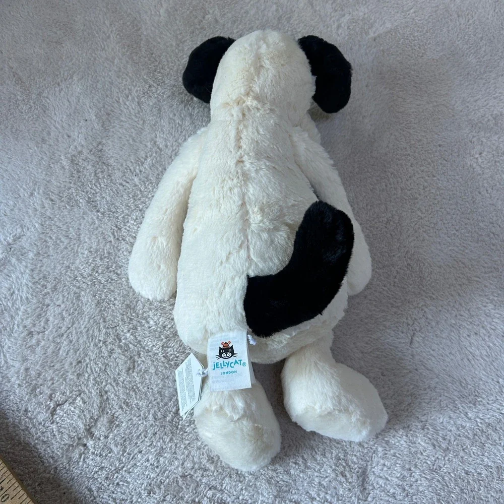Jellycat Bashful Rufferty Puppy Medium Cream Black Spotted Dog Plush BAS3BCP NWT